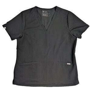 Figs Technical Collection Large Black Scrub Top Casma 3 Pocket Medical Nurse CNA